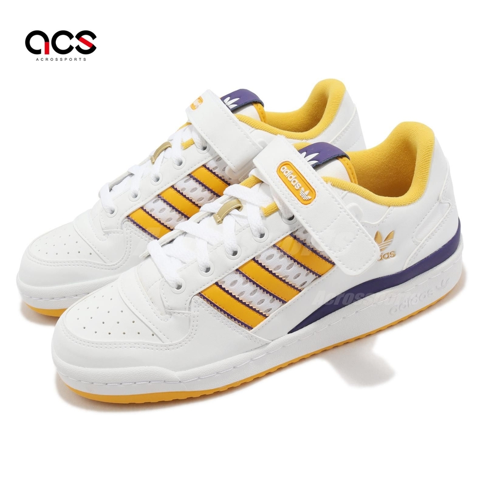 adidas 休閒鞋 Forum Low 男鞋 白 黃 紫 Lakers 魔鬼氈 三葉草 愛迪達 海外限定 HR1022