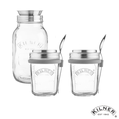 KILNER 輕食沙拉組-螺旋切絲隨身沙拉罐1L附輕食密封罐組(附湯匙)350ML 2入