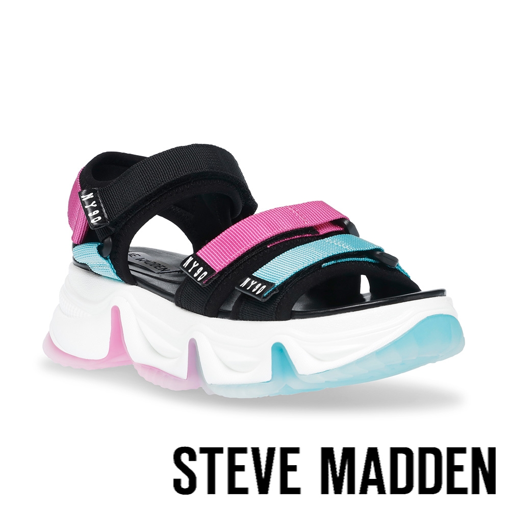 STEVE MADDEN-CHAKRA 厚底魔鬼氈休閒涼鞋-黑色 product image 1