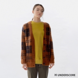 H UNDERSCORE 女裝 - 復古格紋毛衣外套 - 棕色