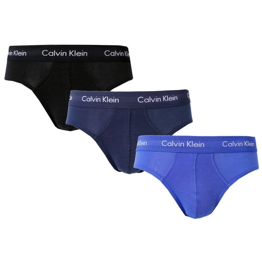 Calvin Klein ck COTTON STRETCH純棉彈性男三角內褲(藍黑色系三件組)