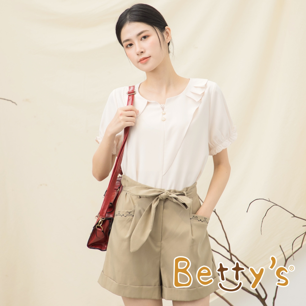 betty’s貝蒂思　口袋繡花腰綁帶休閒褲(卡其)