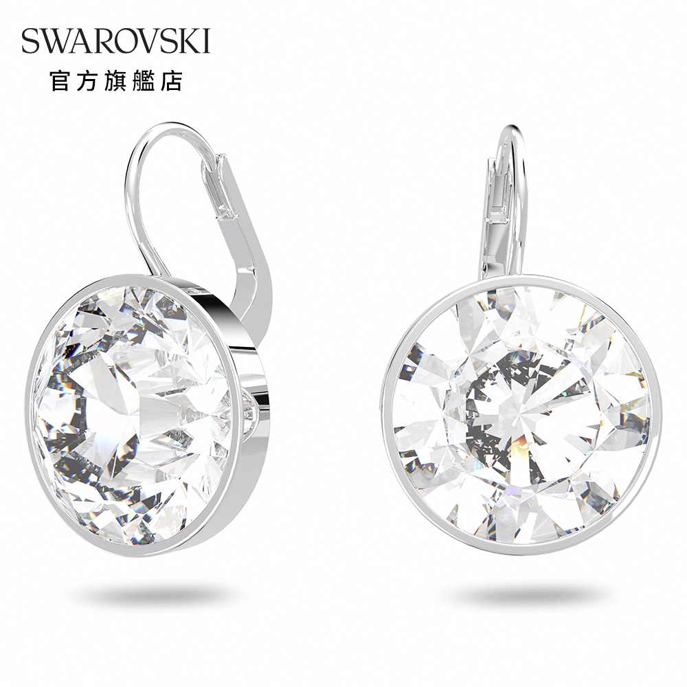 SWAROVSKI 施華洛士奇 Bella 水滴形耳環圓形切割, 細碼, 白色, 鍍白金色