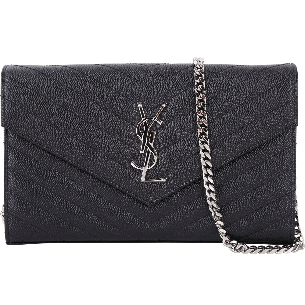 saint laurent black wallet on chain