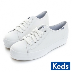 Keds 個性時尚厚底綁帶皮質休閒鞋-白