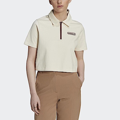 Adidas Polo Shirt [HL6578] 女 POLO衫 短袖 上衣 運動 休閒 短版 寬鬆 愛迪達 米