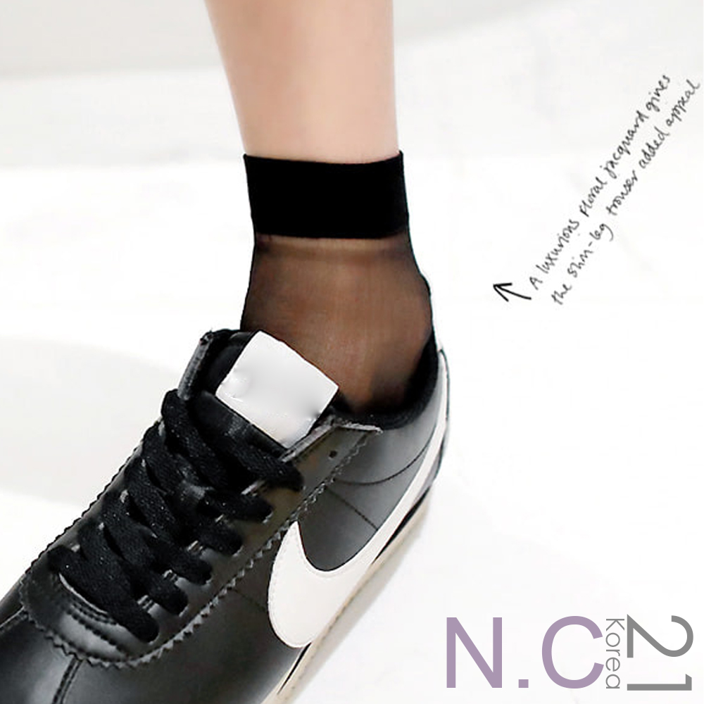 N.C21- 正韓 純色透膚紗中筒襪 (黑色)
