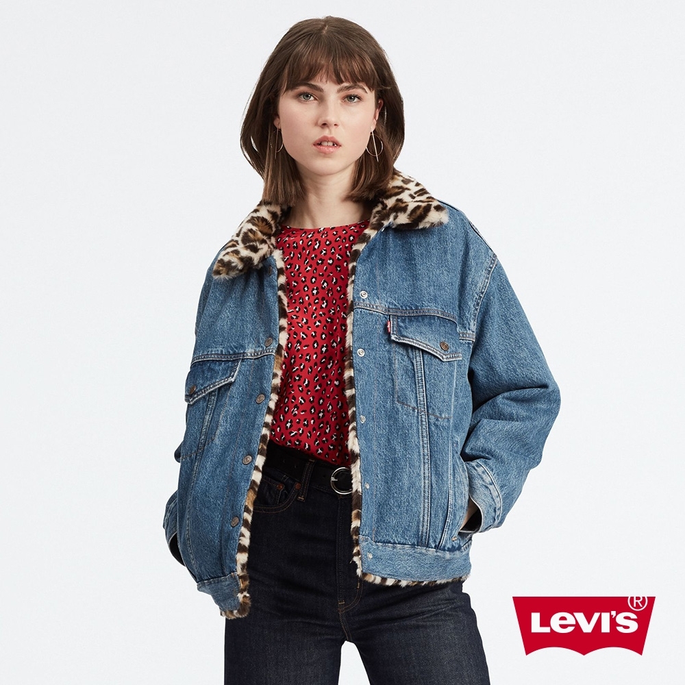 Levis 女款 雙面穿牛仔外套 復古極寬鬆版型 豹紋內裏 鋪棉袖子