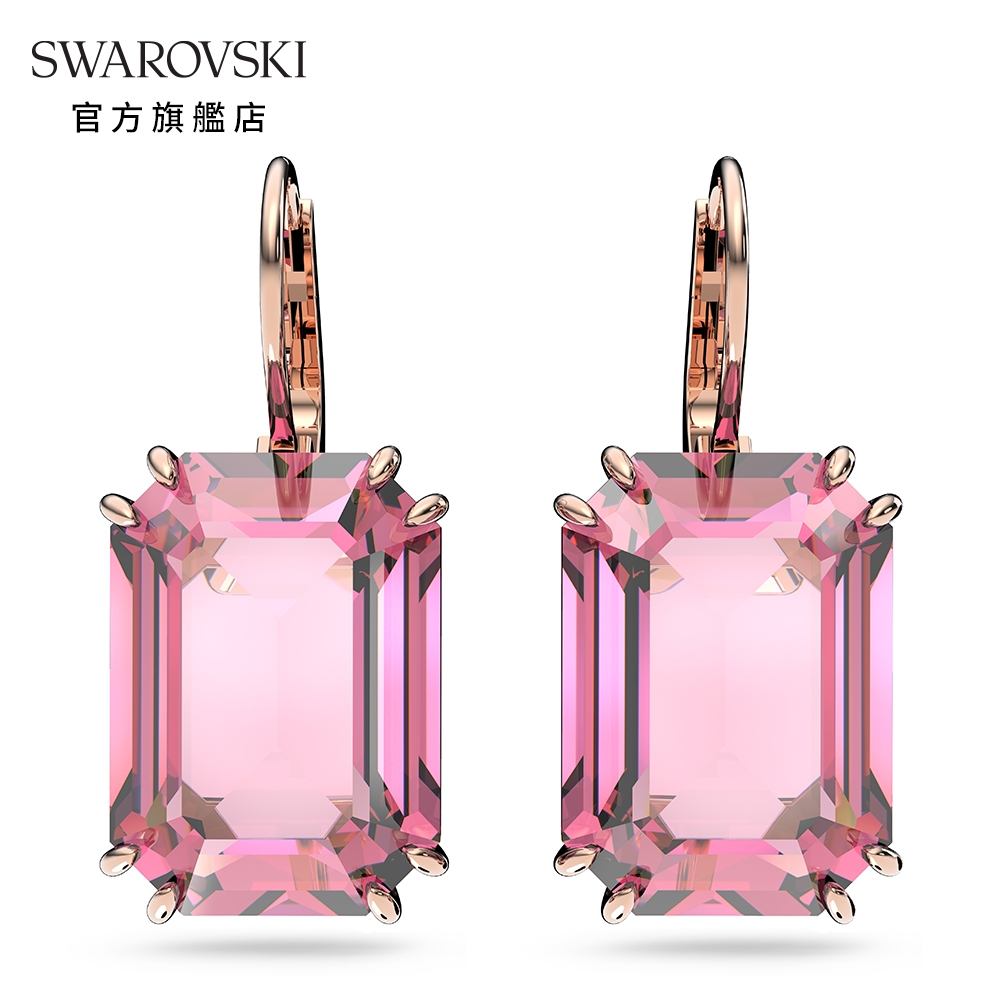 SWAROVSKI 施華洛世奇 Millenia 水滴形耳環八角形切割, 粉紅色, 鍍玫瑰金色調