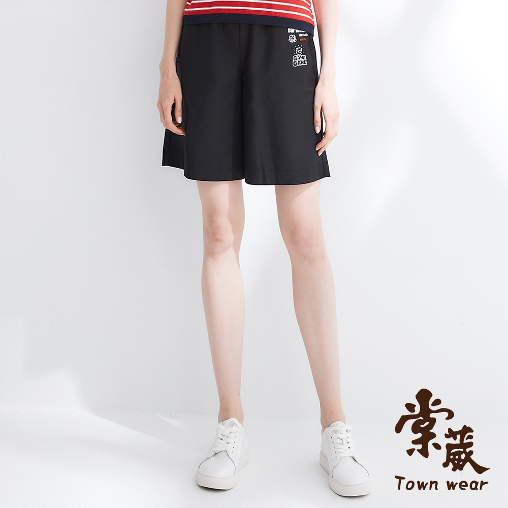 【TOWNWEAR棠葳】美式印字休閒棉質短褲(中大尺碼/女下著/百搭/口袋/鬆緊腰頭)