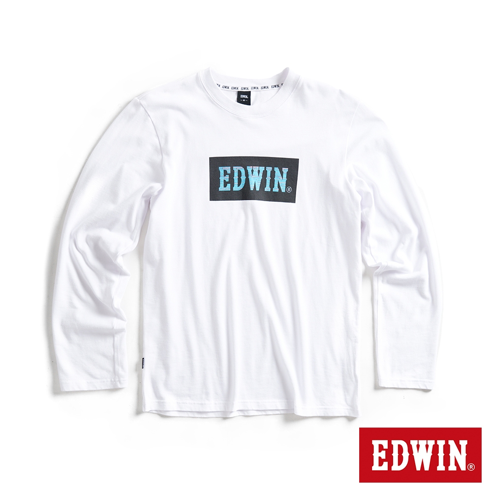 EDWIN 藍光動能BOX LOGO印花口袋長袖T恤-男-白色