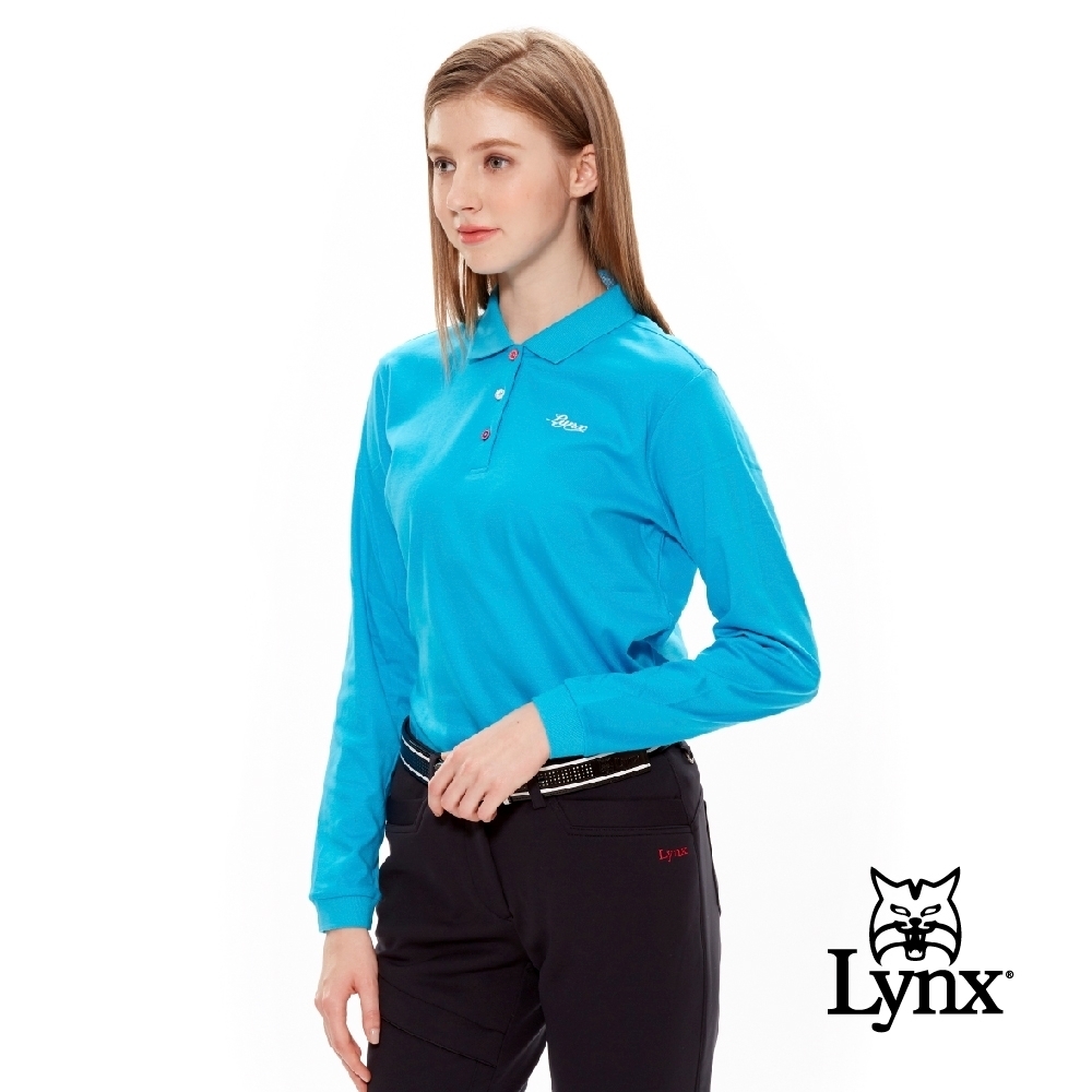【Lynx Golf】女款防菌抗臭絲光棉長袖POLO衫-亮藍色