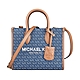 MK MICHAEL KORS MIRELLA字母LOGO印花單寧布滾邊牛皮拉鍊手提斜背托特包(小/深藍x橡子棕) product thumbnail 1