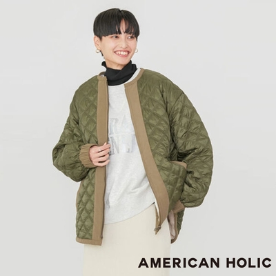 AMERICAN HOLIC  2Way雙面絎縫x毛感拼接拉鍊長版外套