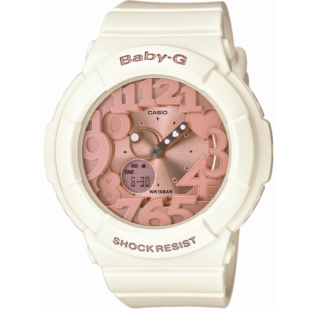 BABY-G 夢幻氣息立體霓虹時刻休閒錶(BGA-131-7B2)-象牙白x玫瑰金/43.4mm