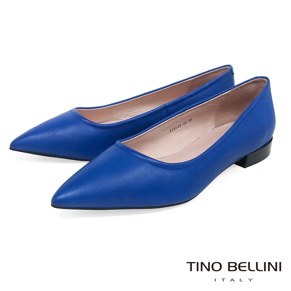 Tino Bellini 俐落簡約質感全真皮尖楦微跟包鞋 _ 藍