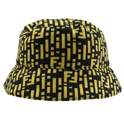 FENDI 經典滿版LOGO印花羊毛設計款遮陽/漁夫帽(黑黃)