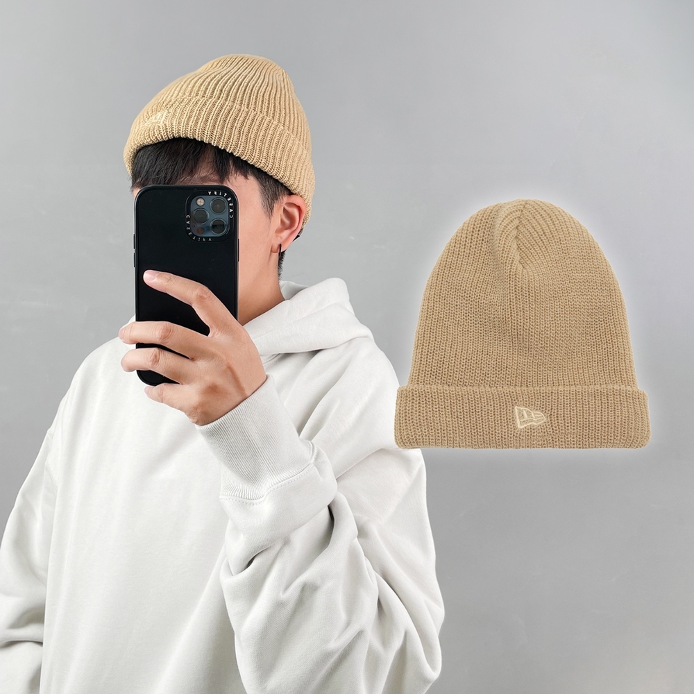 New Era 毛帽 KNIT Beanie 男女款 中性 卡其 帽子 可反折 針織 保暖 NE13774061