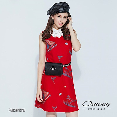 OUWEY歐薇 童趣手縫刺繡背心洋裝(紅)