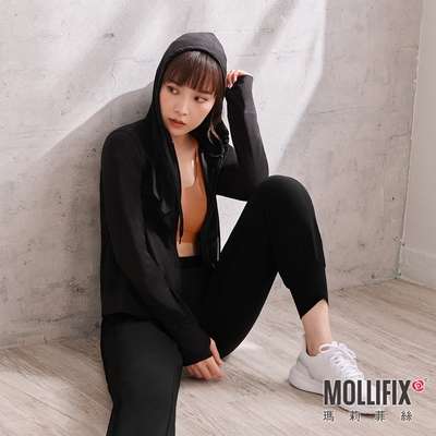 【銀纖維抗菌系列】Mollifix 瑪莉菲絲 彈力修身訓練外套 (黑) 暢貨出清、瑜珈服、運動外套、瑜珈上衣、薄外套