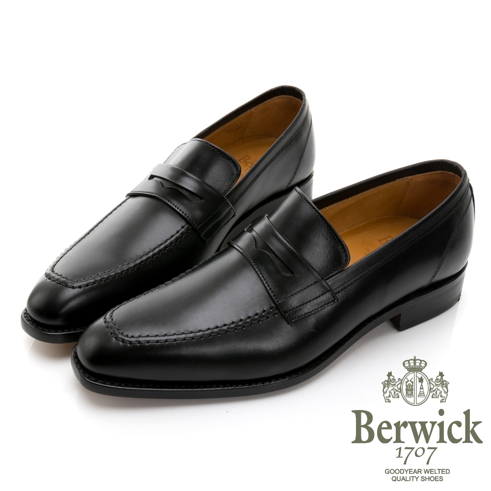 BERWICK西班牙進口-固特異工藝尖頭皮底紳士樂福鞋 -黑 435039KM