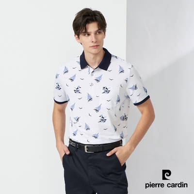 Pierre Cardin皮爾卡登 男款 帆船印花短袖POLO衫-白色(5237268-90)