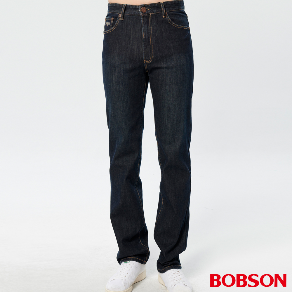 BOBSON 男款熱感IN保暖大腿刷白直筒牛仔褲
