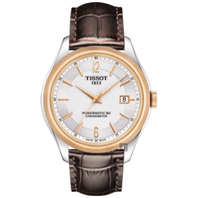 TISSOT 天梭 官方授權 Ballade COSC 80小時矽游絲機械錶 送禮首選-銀x咖啡 T1084082603700