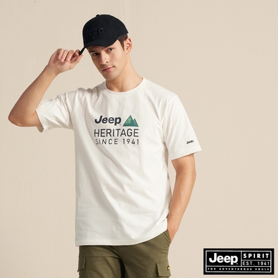 JEEP 男裝 簡約山岳LOGO短袖T恤-白色