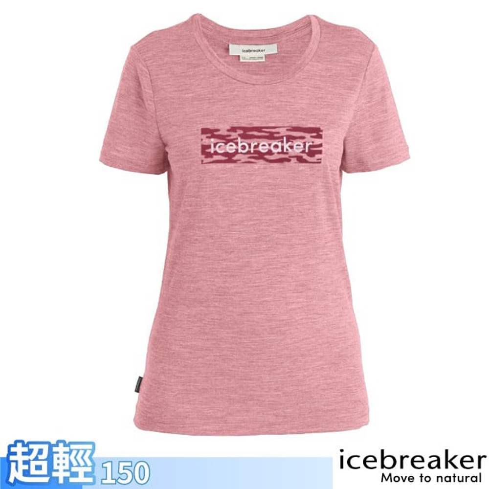 紐西蘭 Icebreaker 女 100%美麗諾羊毛 Tech Lite II 圓領短袖上衣(絢麗迷彩).T恤_IB0A56UM-937 梅粉紅