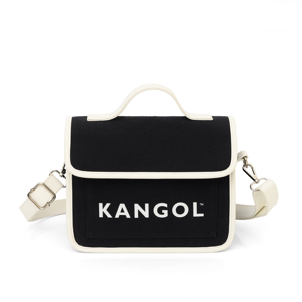 KANGOL 帆布掀蓋側小書包-黑-6225171120