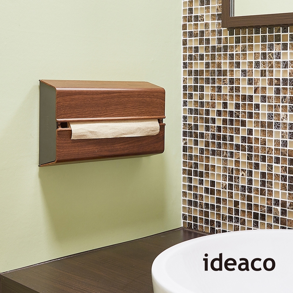 日本ideaco 胡桃木紋ABS壁掛/桌上兩用擦手紙架