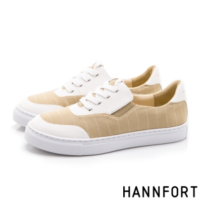 HANNFORT CAMPUS 簡約線條帆布鞋-女-米白