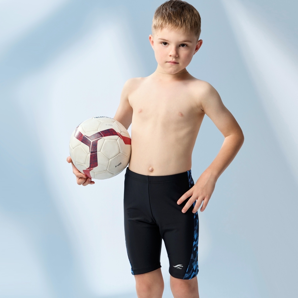 聖手牌 兒童泳裝 對稱雙邊飾七分男童泳褲