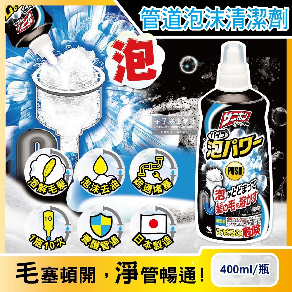 日本小林製藥-Sanibon強效去油溶解毛髮疏通排水口泡沫清潔劑400ml/瓶