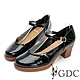GDC-漆皮素色圓頭原宿風石紋繞帶跟鞋-黑色 product thumbnail 1