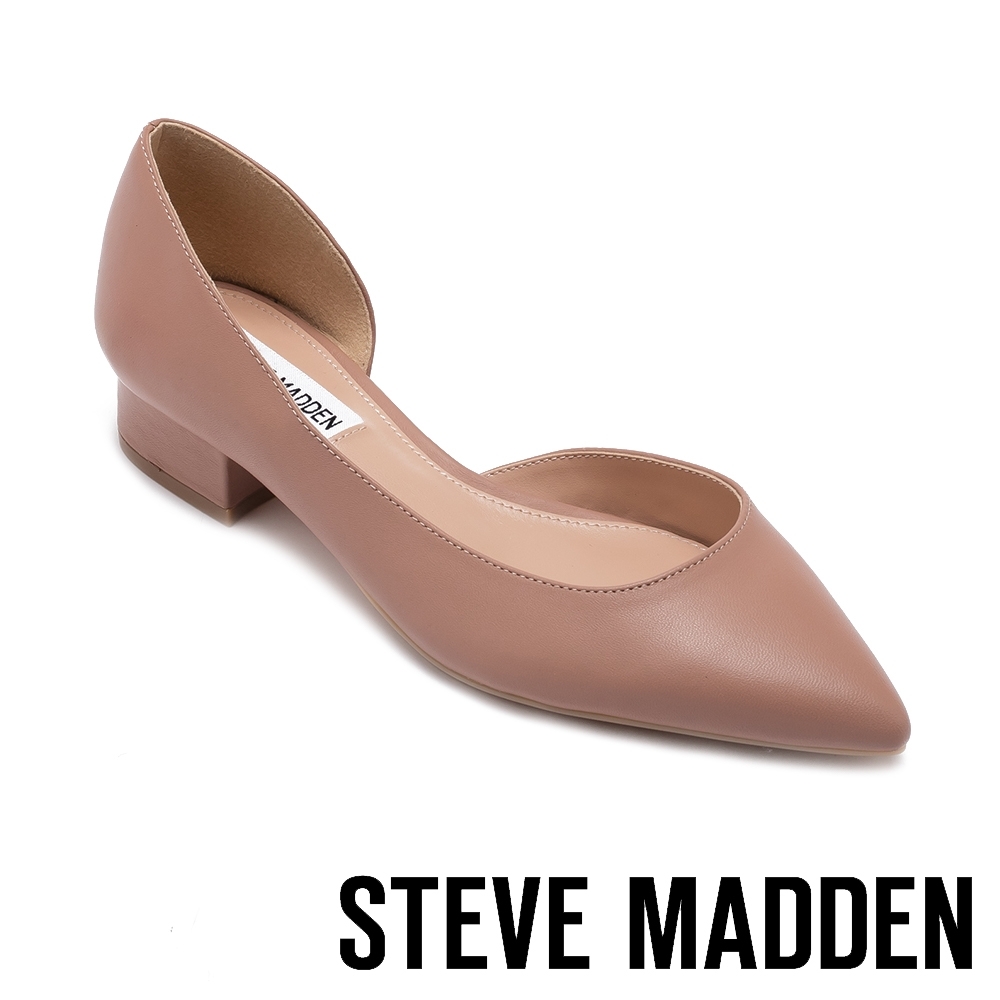 STEVE MADDEN-AZAELIA-微性感側鏤空真皮尖頭低跟鞋-藕色