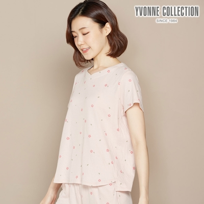 YVONNE 以旺傢飾 花園雙層提花短袖上衣-粉橘