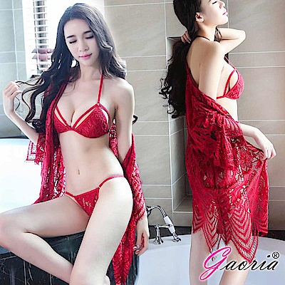 【Gaoria】惹火精靈 波希米亞風三點式浪漫蕾絲套裝 性感情趣睡衣 紅 情趣用品/成人用品