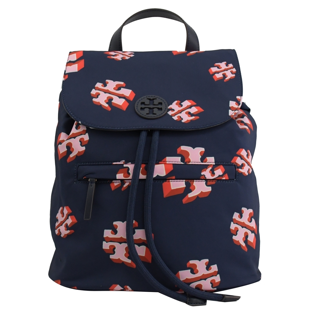 TORY BURCH Tilda 品牌LOGO印花造型翻蓋束口後背包(海軍藍)