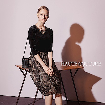 Haute Couture 高定系 精緻燈芯絨3D立體提花拼接造型禮服洋裝-黑