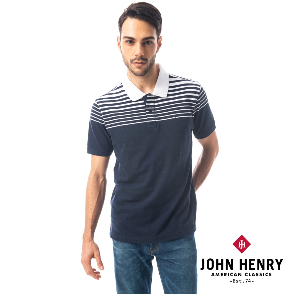 【JOHN HENRY】雙色粗細條紋短袖POLO(二色)
