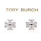 TORY BURCH Crystal 雙T標誌水晶鑽飾蝶型釦耳環(銀色) product thumbnail 1