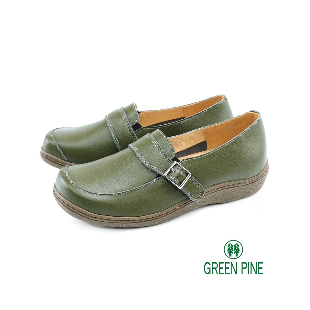 GREEN PINE圓頭厚底飾釦內增高休閒鞋綠色(00612201)