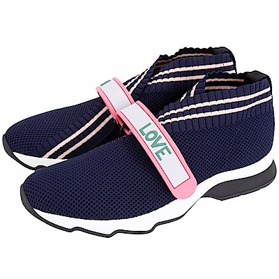 FENDI Rockoko 彈力紗面料橡膠標籤飾運動鞋(藍色)