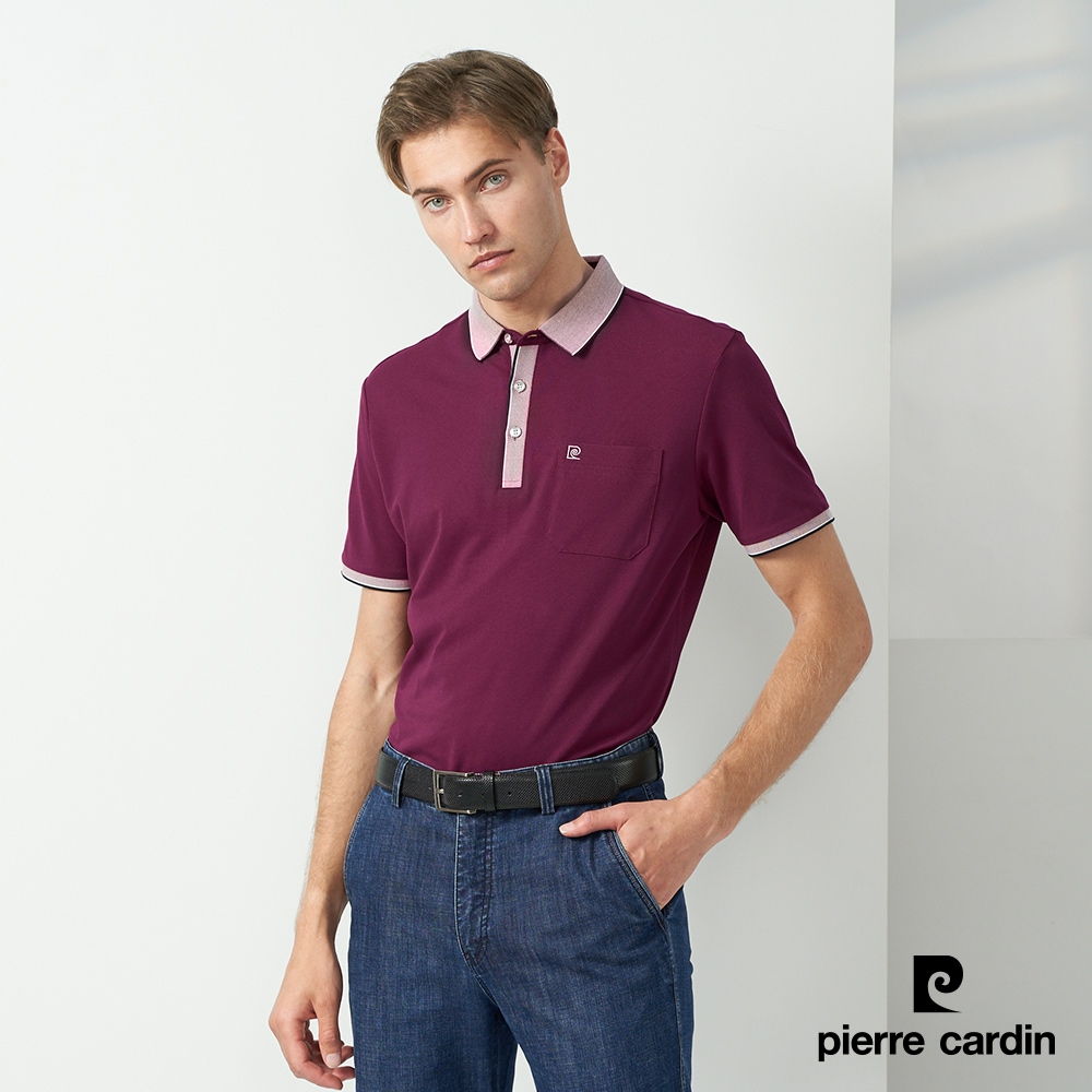 Pierre Cardin皮爾卡登 男款 素色短袖polo衫-紅紫色(5237265-28)
