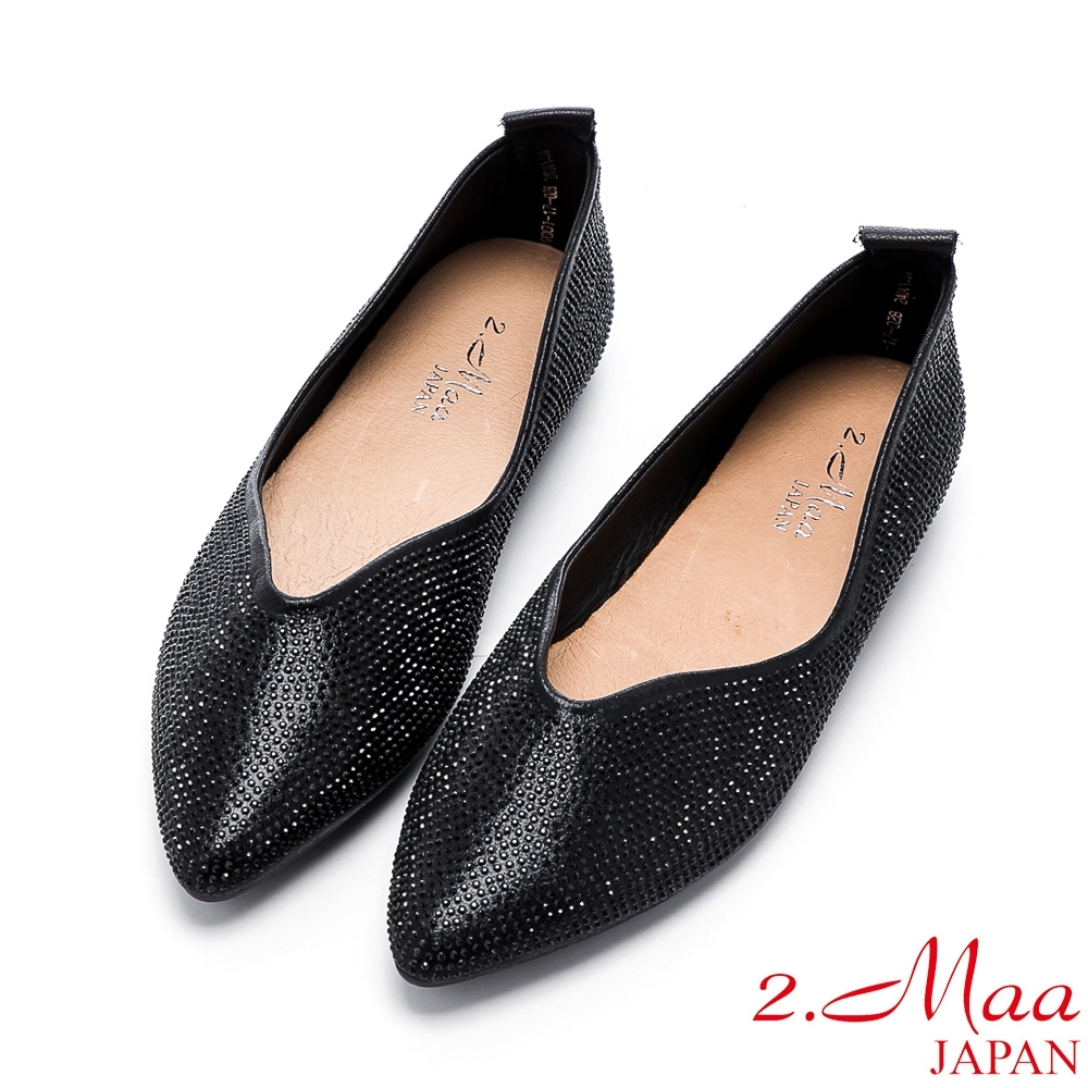 2.Maa 顯瘦魅力水鑽平底尖頭鞋 - 黑