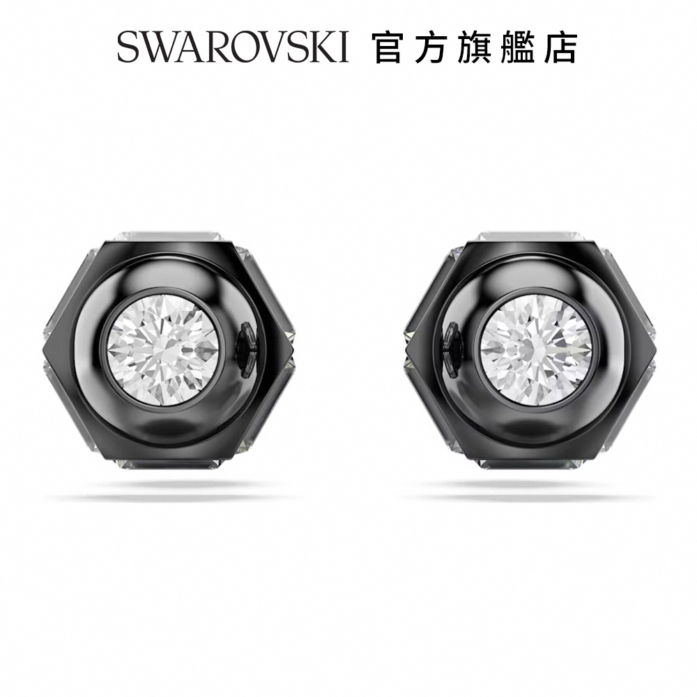 SWAROVSKI 施華洛世奇 Numina 耳釘, 圓形切割, 白色, 鍍黑鉻色