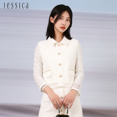JESSICA - 氣質甜美蕾絲小香風紐扣短版外套232201