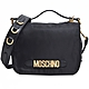 MOSCHINO 經典金色字母LOGO尼龍牛皮背帶飾邊手提/斜背兩用包(黑) product thumbnail 1